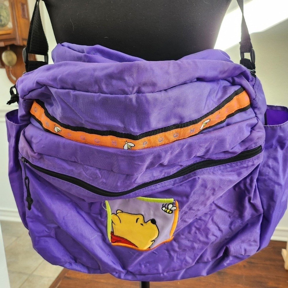 Vintage Winnie The Pooh Purple Messenger Bag Duffel Collect Bear ZipTote Disney - Picture 2 of 7
